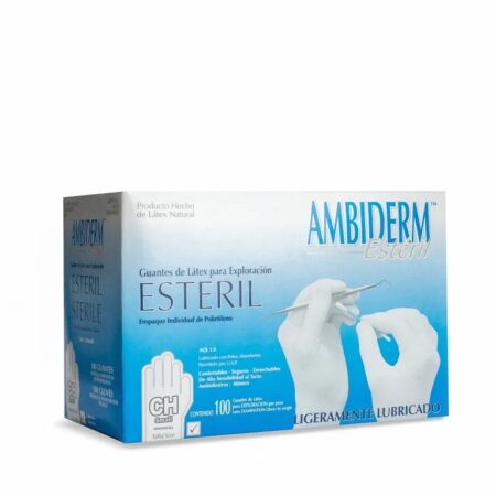 Guantes de Exploración de Látex Estériles Ambiderm, Caja con 100 Piezas