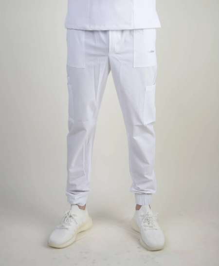 Pijama Antifluidos Cuello V con Bolsas para Hombre U-Niform Blanco Talla M