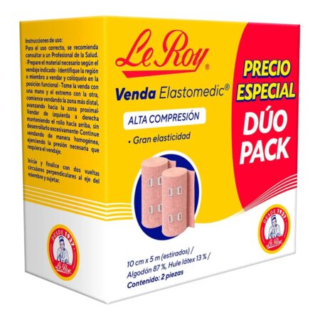 Venda de Alta Compresión Le Roy 10 cm x 5 m, Duo Pack