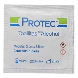 TOALLA ALCOHOLADA CON 100 PZAS 3 X 6.5 CM