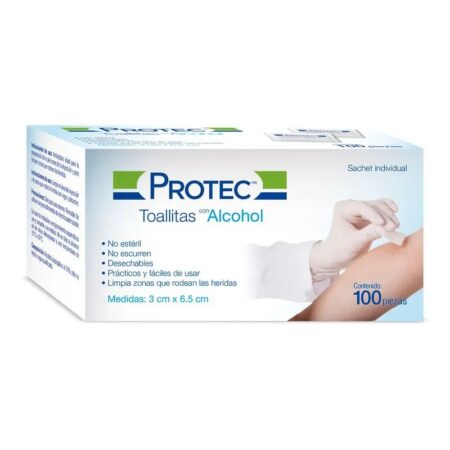 Toallas Alcoholadas Protec 3 x 6.5 cm, Caja con 100 Piezas