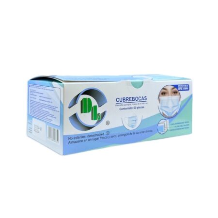 Cubrebocas Quirúrgico Tricapa Desechable DL Azul, 50 Piezas