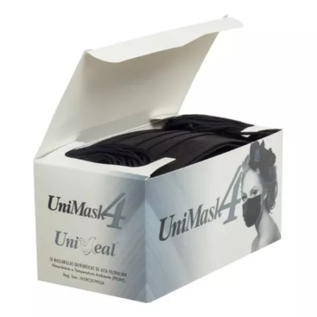 Cubrebocas UniMask 4 UniSeal Negro, 50 Piezas