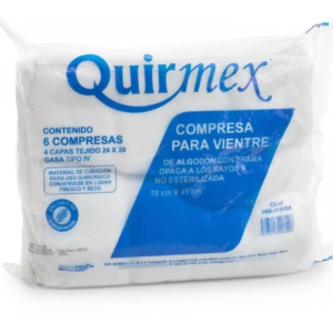 COMPRESA PARA VIENTRE DE ALGODÓN CON TRAMA OPACA NO ESTERIL 70 X 45 CM CON 5 PZAS