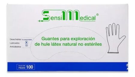 Guantes de Exploración de Látex No Estériles Sensimedical Talla S, Caja con 100 Piezas