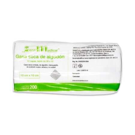Gasa Seca No Estéril Sensimedical 10 x 10 cm, 12 Capas, 200 Piezas