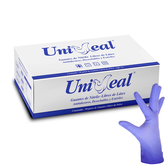 GUANTE DE NITRILO ESTERIL LIBRE DE POLVO – UNISEAL – 50 PARES