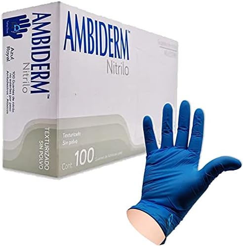GUANTE DE EXPLORACION DE NITRILO COLOR AZUL SIN TALCO CON 100 MED