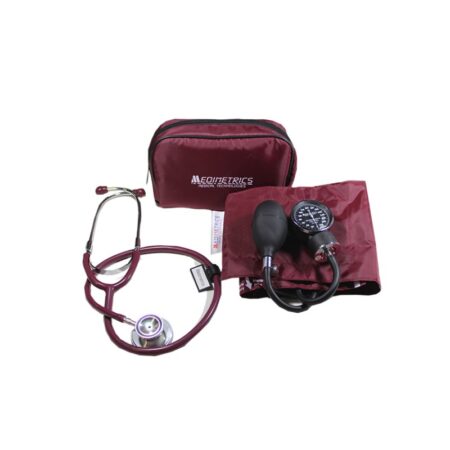 Kit Baumanómetro Aneroide de 2 Mangueras con Estetoscopio Dúplex Medimetrics Burgundy