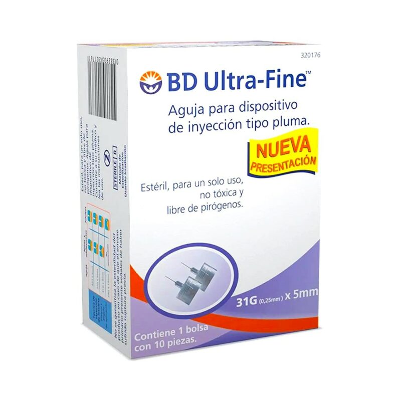 AGUJA PARA DISPOSITIVO DE INYECCION TIPO PLUMA BD ULTRA-FINE 31G X 5MM – CON 10 PIEZAS