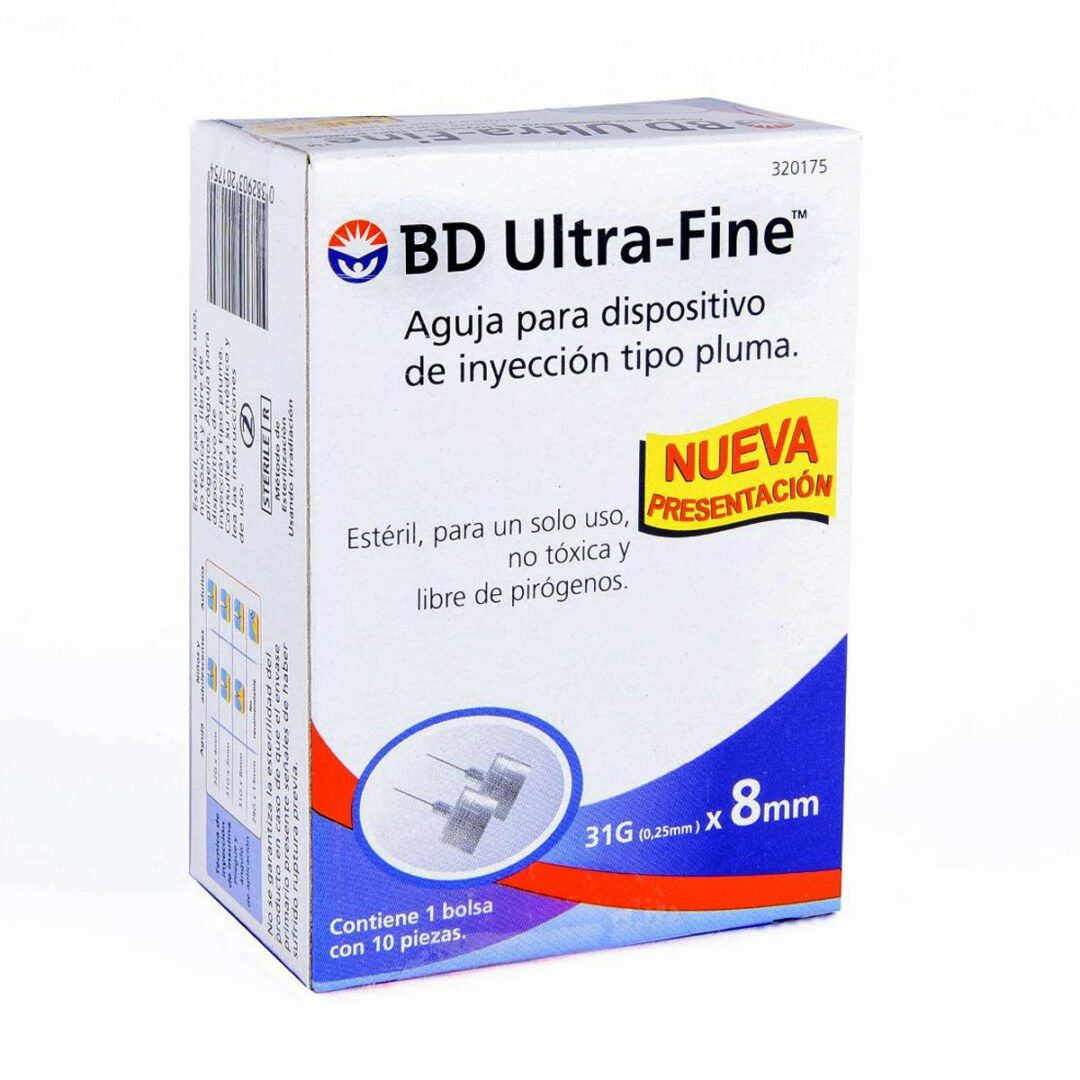 AGUJA PARA DISPOSITIVO DE INYECCION TIPO PLUMA BD ULTRA-FINE 31G X 8MM - CON 10 PIEZAS