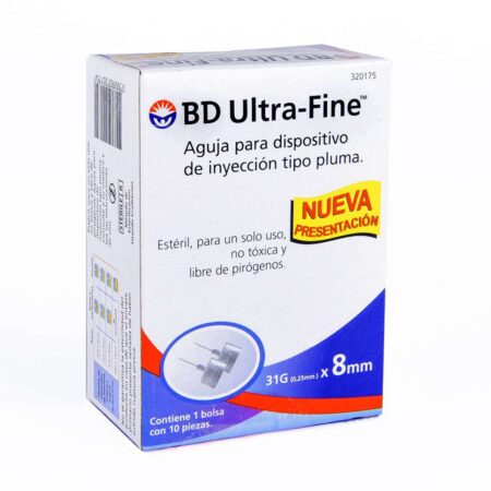 Aguja para Pluma de Insulina BD Ultra-Fine 31G x 8 mm, Caja con 10