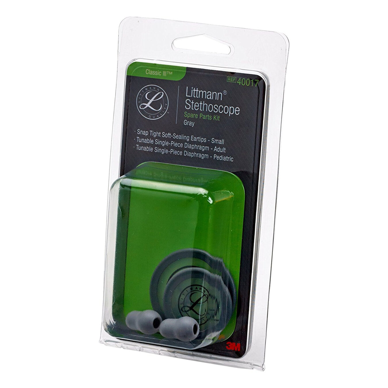 KIT REFACIONES LITTMANN CLASSIC III Y CARDIOLOGY IV DIAFRAGMA/ANILLO ENSAMBLADO PARA ADULTO Y PEDIATRICO 1 PAR DE OLIVAS GRIS 40017