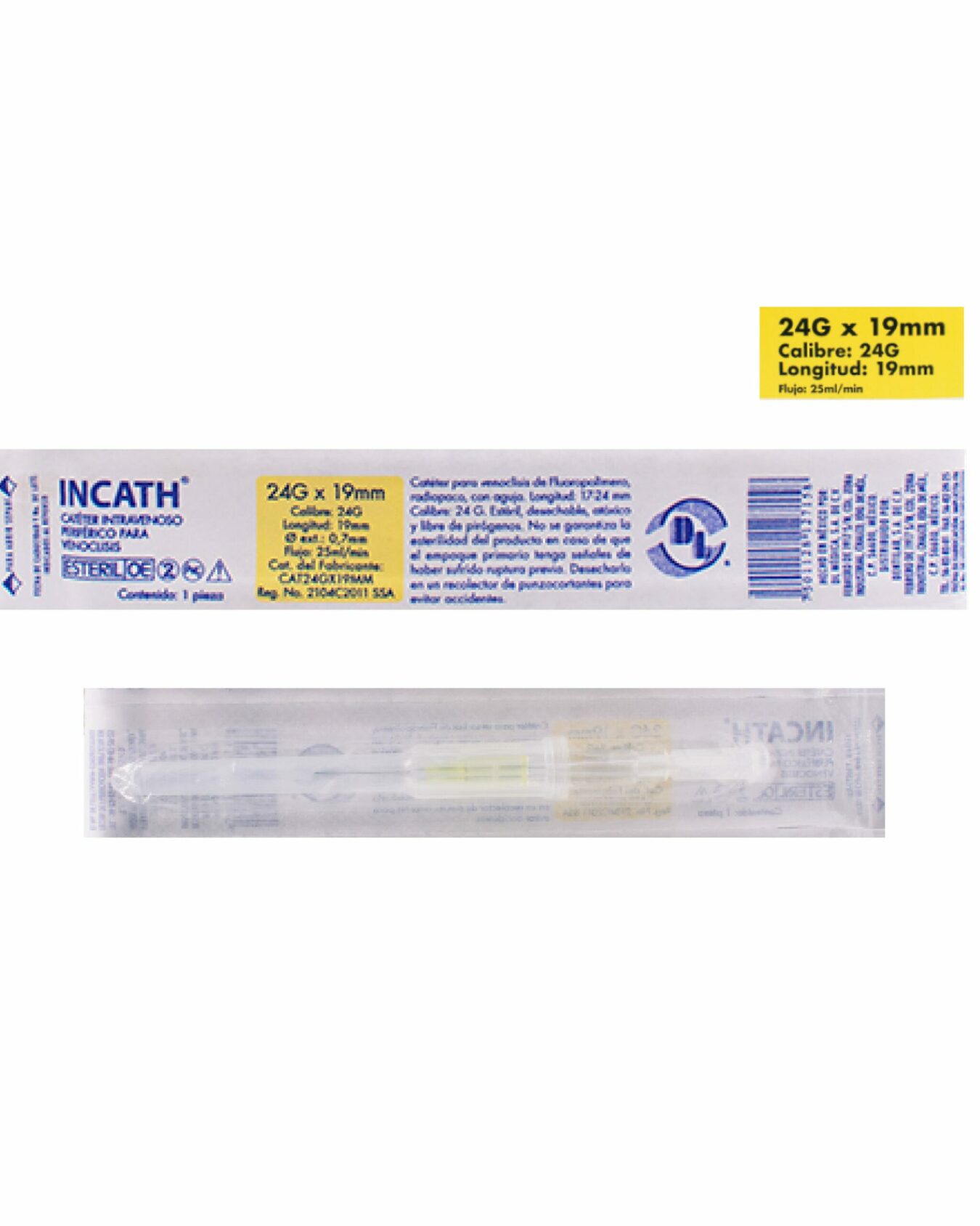 CATETER INCATH 24 G X 19 MM (AMARILLO)