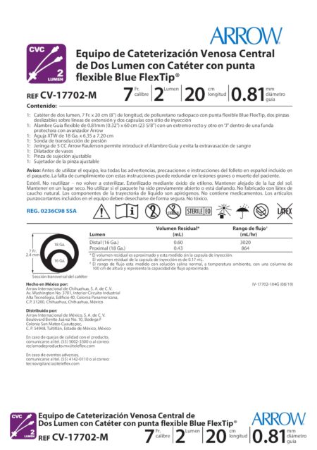 Catéter Venoso Central Arrow 7 Fr 2 Lúmenes – Cat. 17702