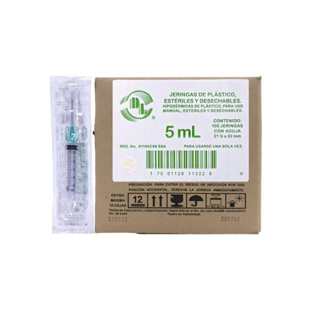 Jeringas DL 5 ml con Aguja 21G x 32 mm, Caja con 100
