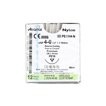Sutura Nylon Atramat 4-0 Aguja 19 mm 3/8 Círculo 45 cm, Caja con 12