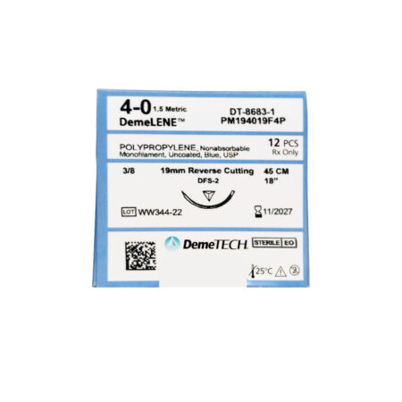 Sutura de Polipropileno Demetech 4-0 Aguja 19 mm 3/8 Círculo 45 cm, Caja con 12