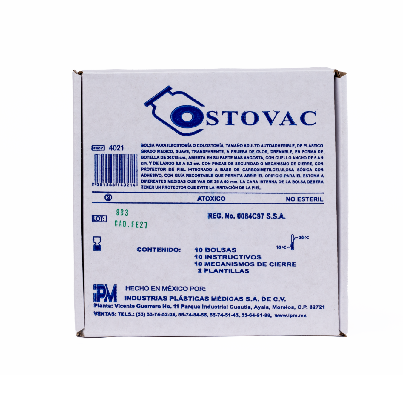 BOLSA PARA COLOSTOMIA ADULTO (4021) IPM CAJA – CON 10 PIEZAS