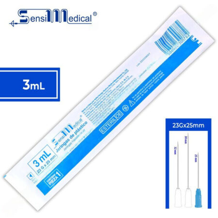 Jeringas Sensimedical 3 ml con Aguja 23G x 25 mm, Caja con 100