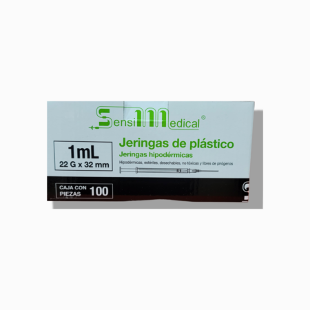 Jeringa Sensimedical 1 ml con Aguja 22G x 32 mm, Caja con 100