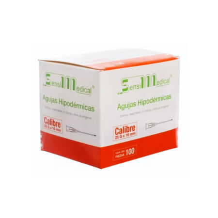 Aguja Hipodérmica Sensimedical 25G x 16 mm Luer Lock, Caja con 100